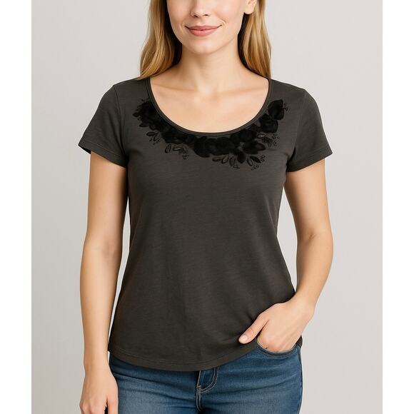 2/$30 J. Crew Embellished Jeweled Beaded Applique Top Gray 27742 Size XS - Picture 1 of 13